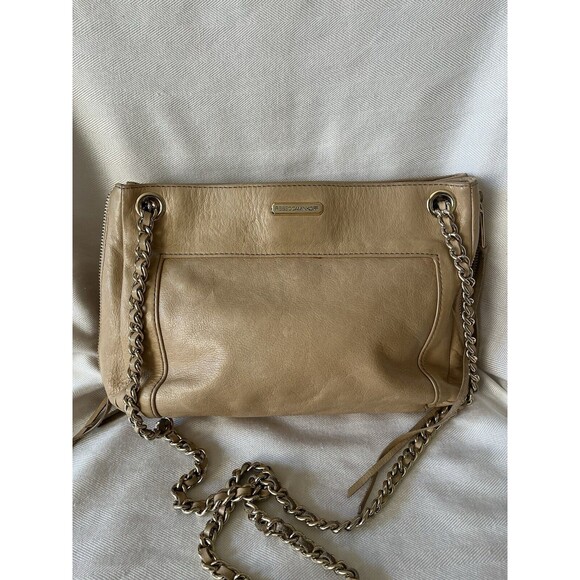Rebecca Minkoff Leather Crossbody Shoulder Bag Gold Chain Strap Zipper Expander - Picture 2 of 12